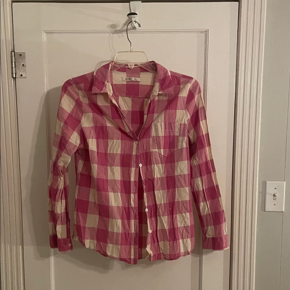 Old Navy Pink and Cream Plaid Button Down Shirt